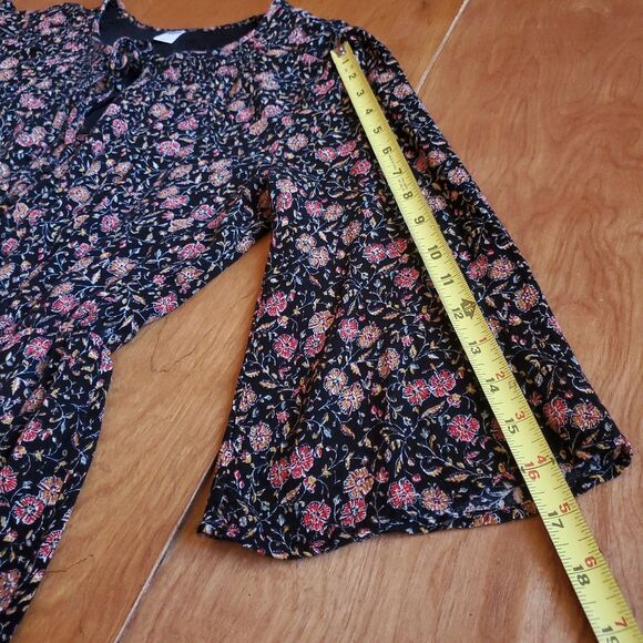 Old Navy Waist Defined Bell Sleeve Dress Sz L Black Dark Floral Prairie Cottage - Picture 10 of 10